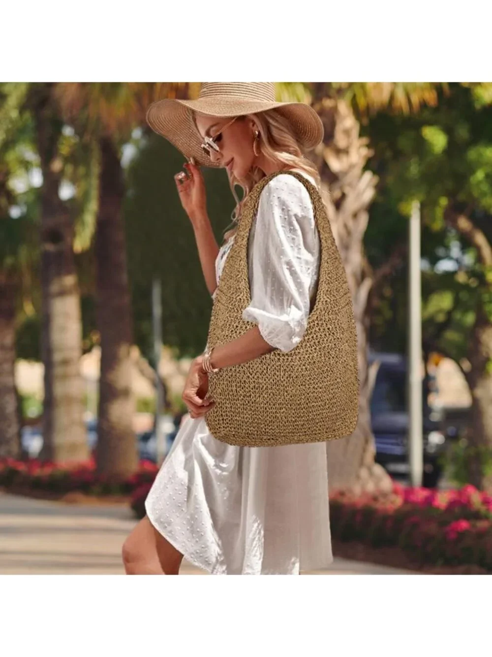 Handmade Large Woven Straw Beach Bag | Summer Hobo Tote & Shoulder Purse
